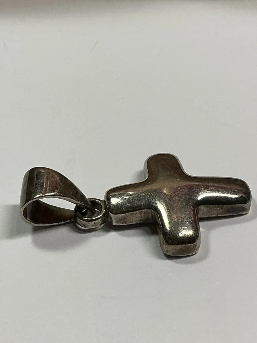 Sterling Silver Puff Cross Pendant. 1.75 inches long
